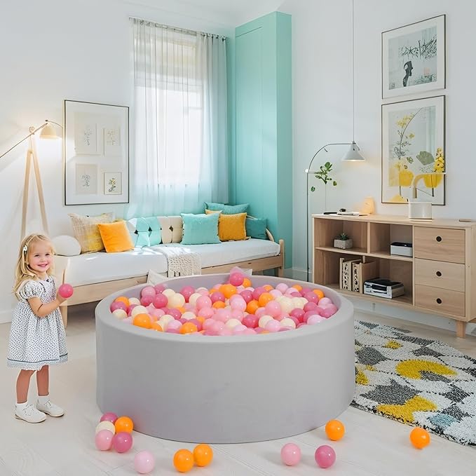 GOGOSO Ball Pit Balls for Toddler, Baby Plastic Playballs Kids Soft Pastel Pelotas Non-Toxic BPA-Free 3pink+Orange+Yellow, 1000 Balls