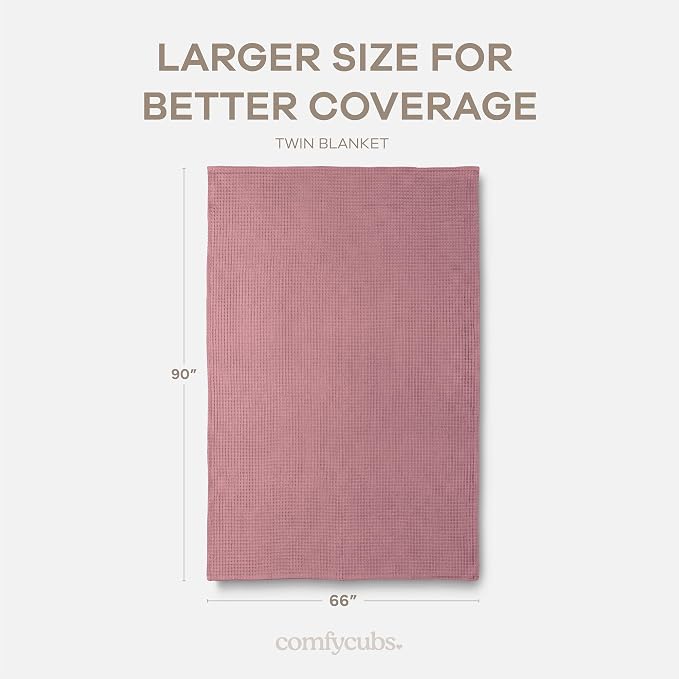 Comfy Cubs Waffle Blanket Twin, 90" x 66" - 100% Cotton Lightweight Breathable Bed Blanket - Soft Textured Thermal Weave for All Seasons – Decorative Cozy Layer for Couch, Sofa, or Bed - Mauve