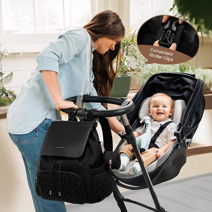 LOVEVOOK Diaper Bag Backpack, Small Cute Baby Bag, Stylish Water-Resistant Travel Bag for Mom, Baby Backpack with Changing Pad, Stroller Straps - Black