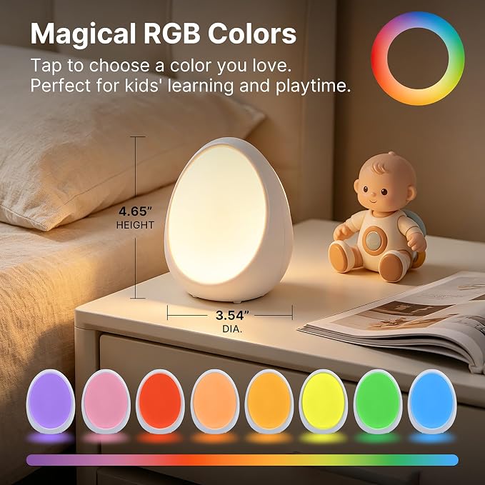 Gelielim Baby Egg Night Light, Nursery Night Light for Kids, 8 Colors Changing Mode, BPA Free Silicone Rechargeable Night Lamp for Breastfeeding, Stepless Dimming, Eye Caring, 1h Timer & Touch Control