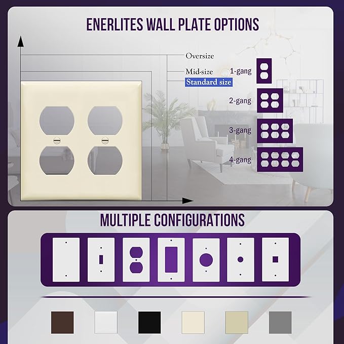 Enerlites 8822-LA Duplex Receptacle Outlet Wall Plate, Standard Size 2-Gang, Polycarbonate Thermoplastic, Light Almond