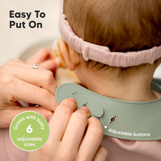 KeaBabies 2-Pack Silicone Bibs for Babies, Toddlers Girl, Boy ??Sturdy Food-Grade Baby Bibs for Eating, Large Food Catcher, Clean & Put On Easily, Waterproof Toddler Feeding Essentials (Sage)