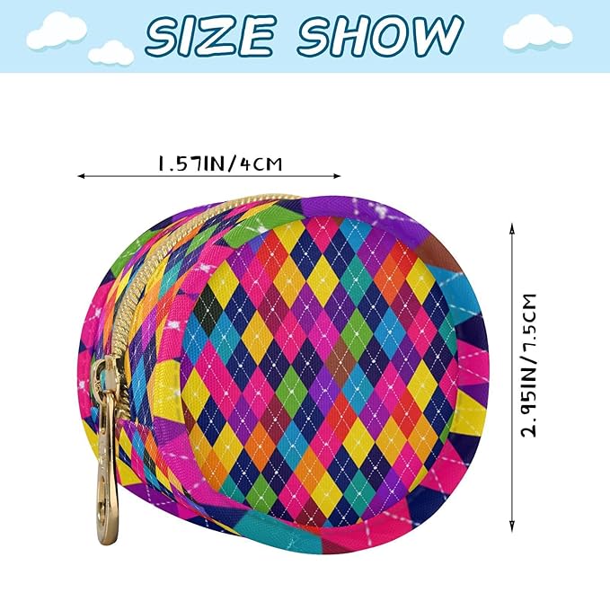 Pacifier Holder with Clip Pacifier Case for Diaper Bag Round Baby Pacifier Pouch Box Bag Portable Bright Colorful Argyle