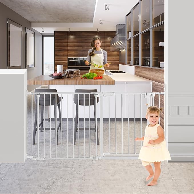 SHYUJAJIE Extra Wide Baby Gate, 30" Tall 47" Wide Configurable Baby Gate Fireplace Safety Fence, Metal Pet Safety Playpen for Toddler/Pet/Dog Christmas Tree Fence (Whtie, 2-Panel)