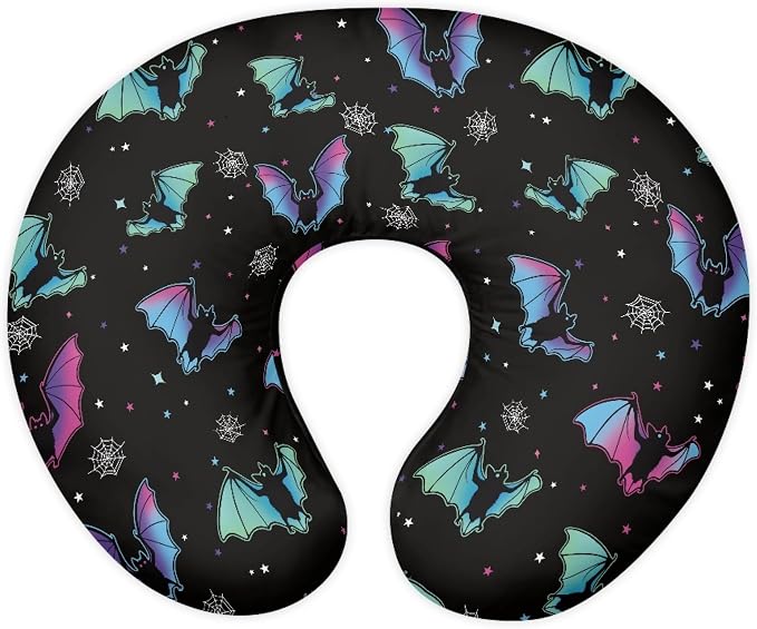Nursing Cover for Breastfeeding, Multifunctional Breast Feeding Pillows for Mom, Removable Nursing Pillows for Breastfeeding, Happy Halloween Pillow Cover, Bat Black