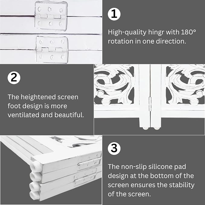 Lightnpro Foldable Carved Wooden Dog Gate 72 Inch - Pre Assembled Freestanding Indoor Pet Barrier for Home, Adjustable Dog Fence for Stairs, Doorways & Hallways - 24x18 Inch (4 Panels) Antique White