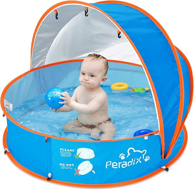Peradix Paddling Pool for Kids & Pets Infant Ball Pit Tent, Baby Beach Tent, Toddler Wading Pool UV Sun Shelter Canopy with Mosquito Net, Portable Pop Up Tent Summer Beach Toys for Child