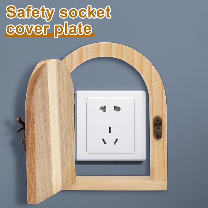 2 Pcs Fairy Door Outlet Covers, Wooden Outlet Covers, Wood Door Shape Romantic Fairy Door Outlet Cover Plate, No Drilling Outlet Cover Plates, Decorative Wall Outlet Covers for Children and Pets
