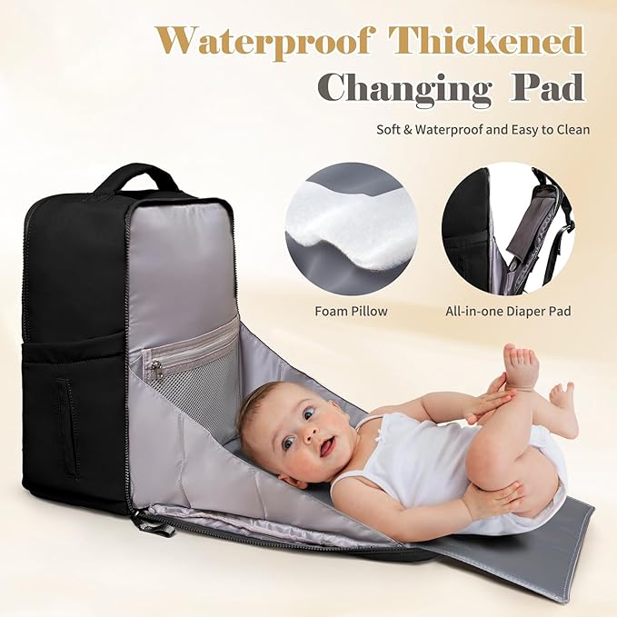 Diaper Bag Backpack,Baby Bag Backpack with Changing Station,Waterproof Large Diaper Bag for Baby Boy Girls,Pañaleras Para bebe with 15 Pocket,2 Insulated Pockets,Black