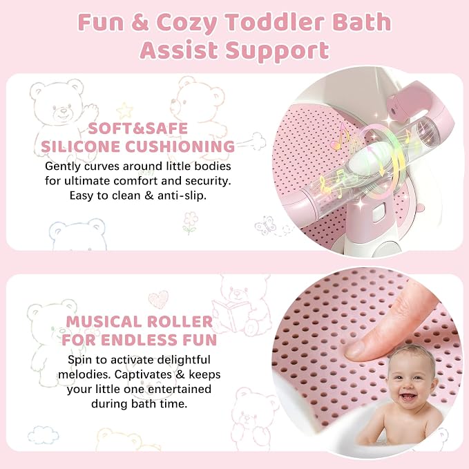 Baby Bath Seat for Babies 6 Months & Up, Non-Slip Toddler Bath Seat with Suction Cup, Baby Friendly and Comfortable Portable Infant Bathtub Chair Sitting Up for Bathroom (Pink)