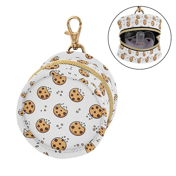 White Brownie Pacifier Holder Case Newborn Pacifier Storage Pouch for Boys Girls Easy Attach to Diaper Bag Portable Baby Essentials Container