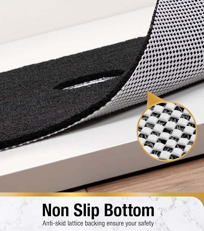 HITSLAM Non Slip Shower Mat for Textured Tub Floor, 21x21 Inch Square Loofah Bath Mat for Inside Shower Stall, Quick Drying, No Suction Cups, Black