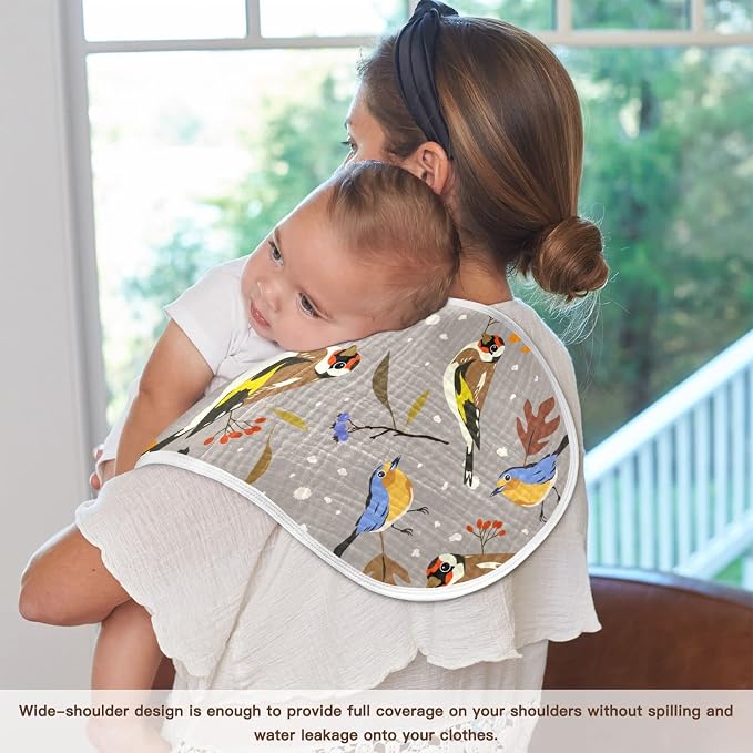 Autumn Bird Goldfinch Robin Berry Muslin Burp Cloths for Baby 4 Pack 100% Cotton Baby Washcloths Bibs for Boy Girl