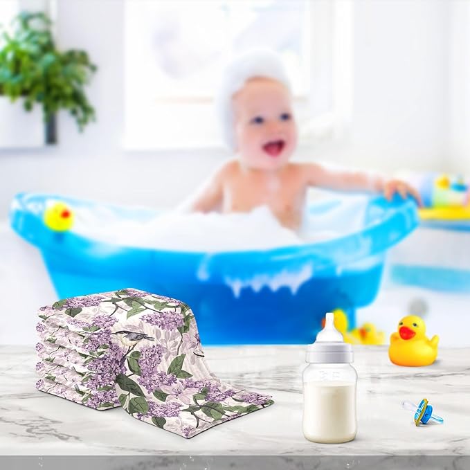 vvfelixl Baby Muslin Washcloths Bloom Lilac Magno Baby Burp Cloths Cotton Babys Face Towel for Newborn Infants Boys Girls Soft and Absorbent 11.8 X 11.8 in, 3 Pack