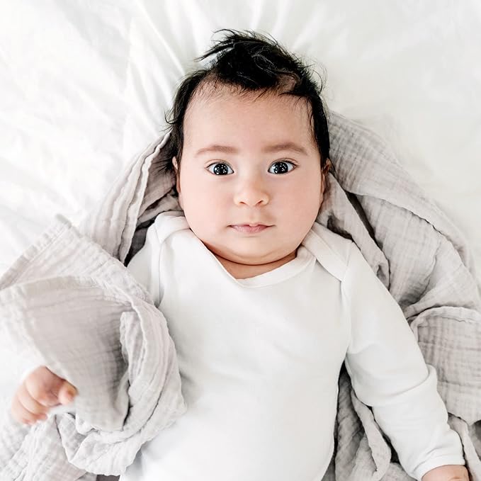 Goobie Baby Organic Muslin Swaddle Blanket, 100% Certified Organic Cotton, Ultra Soft & Breathable, Oversized 47 X 47 Inches for Easy Swaddling, Multi-Use Blanket for Nursing & More (Dove Gray)