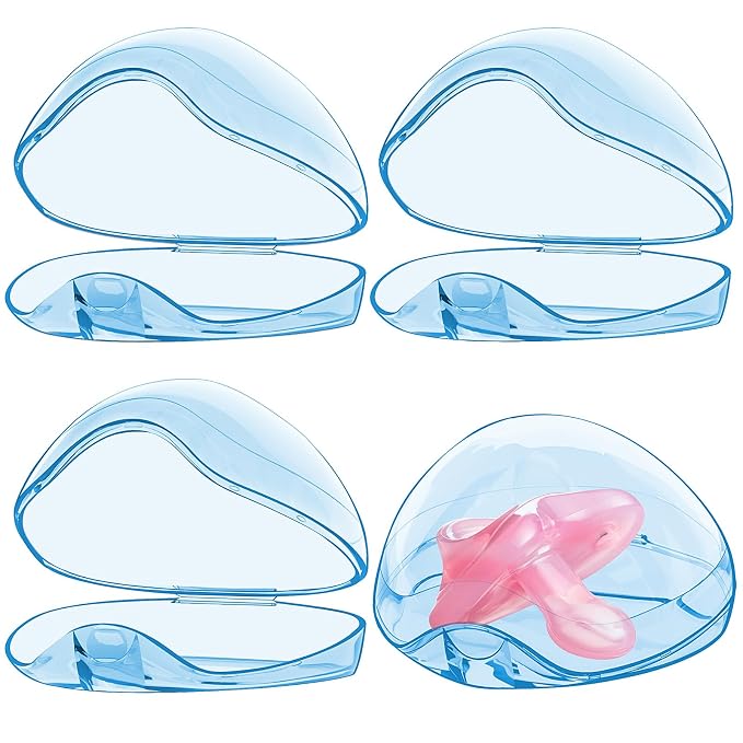 Pacifier Case,4 Pack BPA Free Pacifier Holder Case,Transparent Container Box for Baby Binky（Not Included),Essential Pacifier Accessories,Alway Keep Paci Clean,Easy to Clean（Blue）