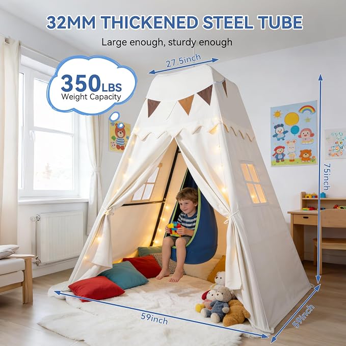 Swing Stand Frame with Sensory Pod Swings and Kids Tent,Play Tent,Heavy Duty Metal Swings Frame,Cotton Sensory Pod Swing for Kids,Large Playhouse for Toddler Indoor and Outdoor 330LBS