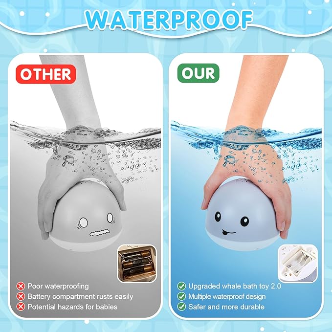 Gigilli Whale Bath Toy Sprinkler, Baby Bath Toys for Babies 6-12-18 Month Toddler Pool Water Toy, Light Up Bath Toys for Kids Ages 1-3, 1 Year Old Boy Girl Gift Infant Birthday Bathtub Water Table Toy