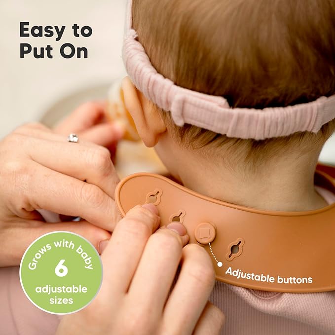 KeaBabies 2-Pack Silicone Bibs for Babies, Toddlers Girl, Boy ??Sturdy Food-Grade Baby Bibs for Eating, Large Food Catcher, Clean & Put On Easily, Waterproof Toddler Feeding Essentials (Terracotta)
