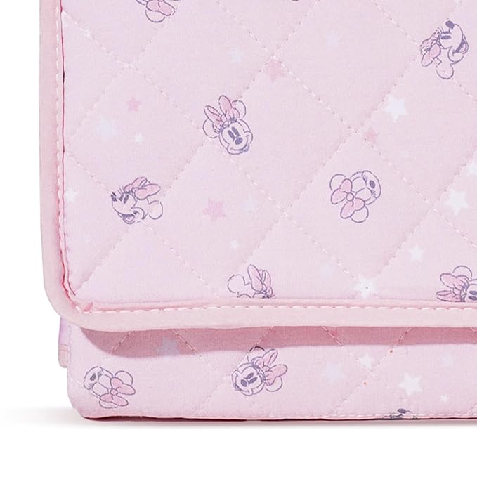 Disney Minnie Mouse Portable Baby Changing Pad Quilted Poplin Waterproof Wipeable Diaper Changing Mat for Travel and Nursery