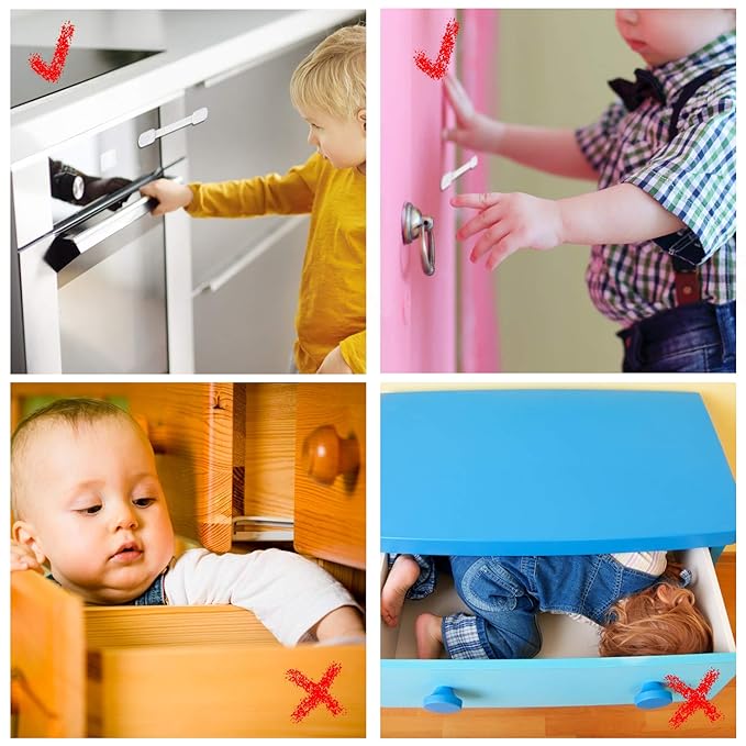 Goodv Child Safety Cabinet Locks - (10 Pack) Baby Proofing Latches to Drawer Door Fridge Oven Toilet Seat Kitchen Cupboard Appliance Trash Can with 3M Adhesive - Adjustable Strap No Drill No Tool