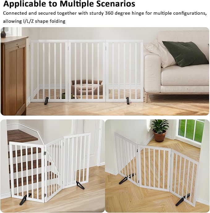 Dog Gate 32" Tall Freestanding Dog Gate for Doorways Foldable Pet Gate for Dogs Indoor (White,3 Panel)
