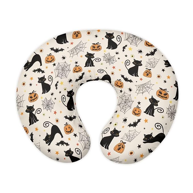 Pumpkin Bats Cobweb Black Cat Ultra Soft Baby Nursing Pillow Cover with Hidden Zipper Anti-Stains Comfortable Girls & Boys Breastfeeding Pillow Replacement Cover for Halloween Decor