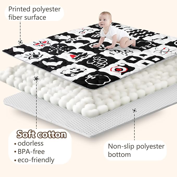 Baby Play Mats for Floor, 71?�x59??Upgraded Thickness & Larger Super Soft Playmat for Babies and Toddlers, Foldable Washable, Upgrade Anti-Slip Crawling Mat for Playpen(High Contrast)