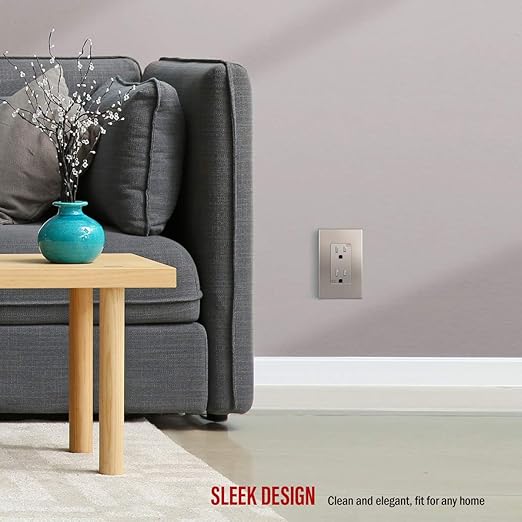 ENERLITES Elite Series Screwless Decorator Wall Plate Child Safe Outlet Cover, Size 1-Gang 4.68" H x 2.93" L, Unbreakable Polycarbonate Thermoplastic, SI8831-NK, Glossy, Nickel