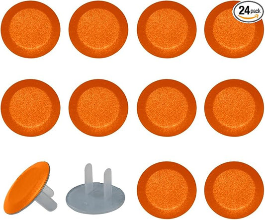 Pure Dark Orange Color Pattern 24 Packs Socket Covers Baby Proofing, Round Outlet Plug Cover, 2 Prong Safety Electrical Socket Protection Caps
