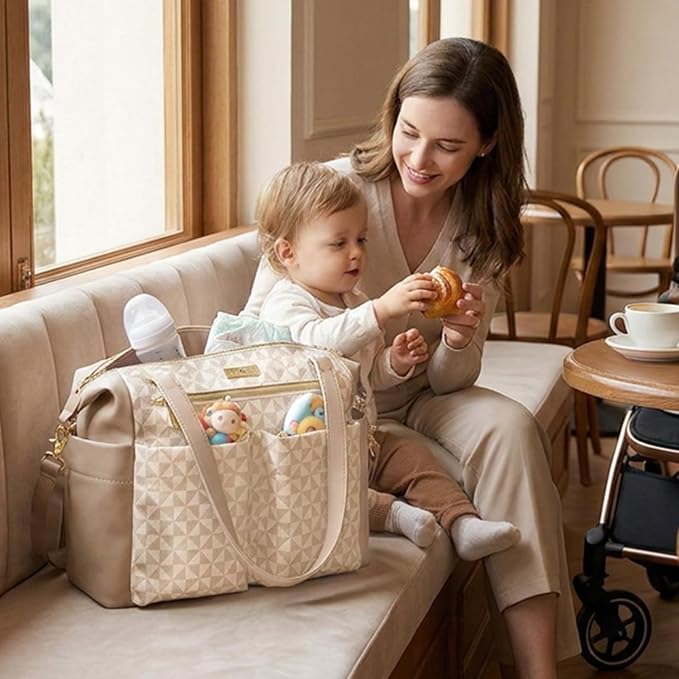 miss fong Checkered Diaper Bag Tote Leather Diaper Bag Backpack Pañaleras Para Bebe with 15 Pockets,Leather Diaper Tote with Diaper Changing Pad, Baby Bag for Moms Mommy Bag for Women -White Checkered