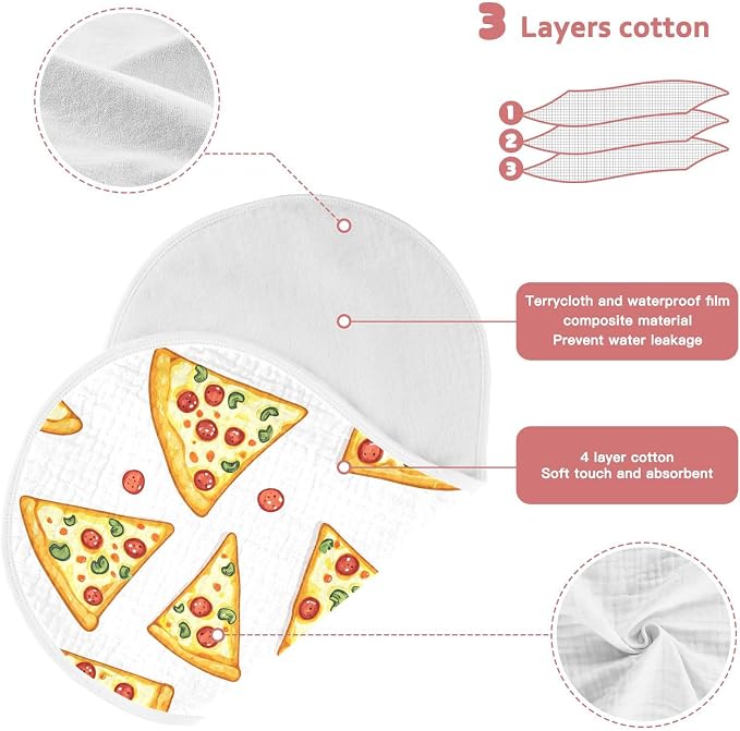 vvfelixl Baby Burp Cloths Delicious Sliced Pizza Baby Newborn Cotton Burping Cloths Set Baby Washcloths 4 Pack