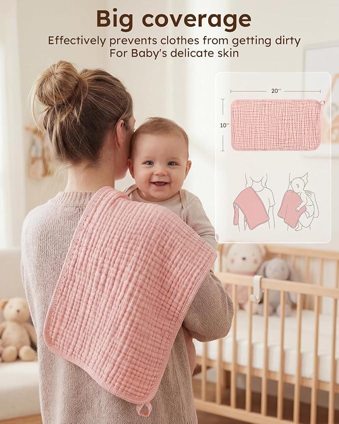 Unnivoll Muslin Burp Cloths for Baby 100% Cotton Burping Cloths for Boys Girls Large 20''X10'' Extra Soft and Absorbent 12 Pack - Gradient Pink