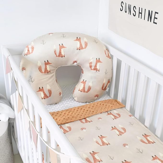 Minky Nursing Pillow Cover Breast Feeding Pillow Cover Slipcover U Shape for Baby Boy Girl,Cover Only(Pillow & Pad Cover Fox, Pack of 2)