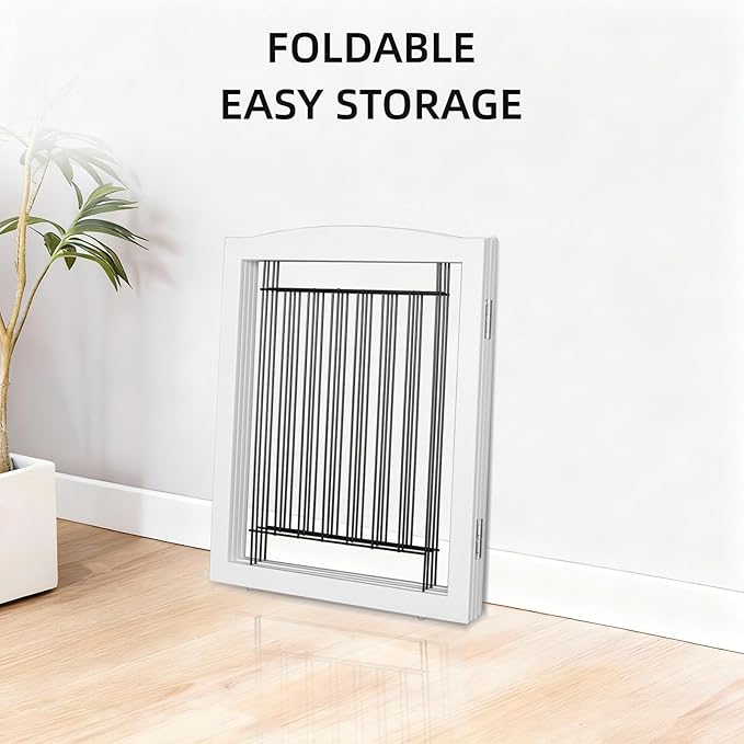 Dog Fence Indoor,Dog Gate Indoor for Doorway pet gate -4-Panel Freestanding, Hallways, House or Stairs -80x32-Inch Retractable Foldable Expandable Wood Pet by SFJC (White)