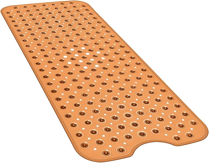 YINENN Bath and Shower Safety Mats 40x16 inch, Non Slip with Suction Cups for Bathroom Stall and Tub Floor, Extra Large and Machine Washable, Drain Holes Keep Bathtub Clean, Brown