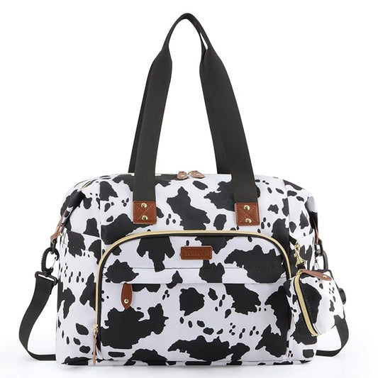 Tuwubi Diaper Bag Tote,Baby Diaper Bag with Pacifier Case Large Travel Diaper Tote Caddy for Mom and Dad Multifunction Large Baby Bag - Cow Print