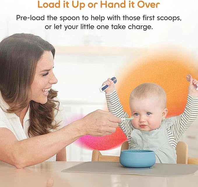 NumNum Baby Spoons Set, Baby Essentials Pre-Spoon GOOtensils for 6+ Months, First Stage Self-Feeding Spoons for Baby Led Weaning (BLW), Silicone Toddler Utensils, BPA-Free, 4 Pack Classic Colors