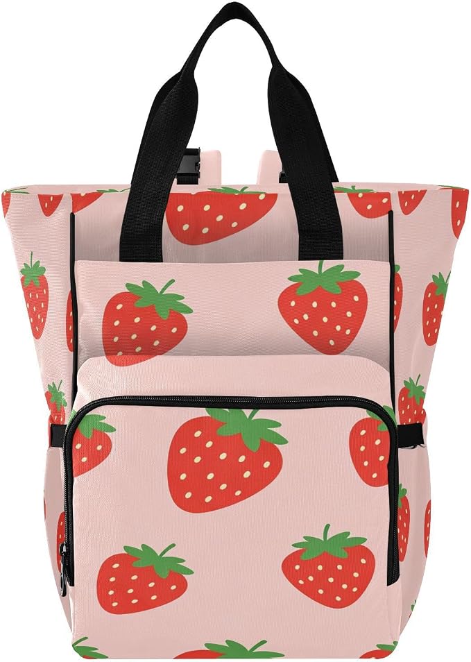 Custom Name Strawberry Simple Pink Diaper Bag for Mom Dad Gift