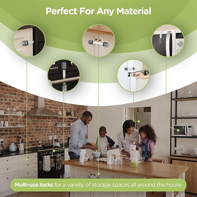 Baby Proofing Child Safety Locks (2 Pack) by Skyla Homes - The Safest, Quickest and Easiest 3M Adhesive Cabinet Latches, No Screws & Magnets, Multi-Purpose for Furniture, Kitchen, Ovens, Toilet Seats