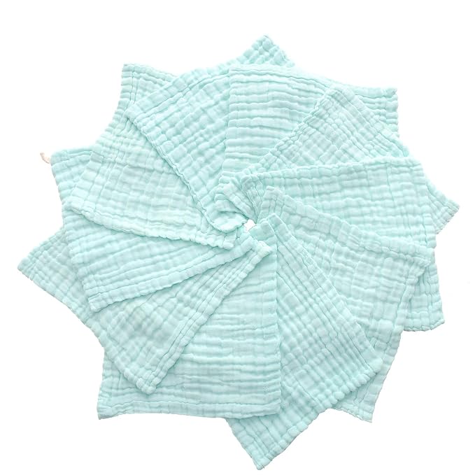 MUKIN Baby Washcloths - Natural Cotton Baby Wipes - Soft Newborn Face Towel for Sensitive Skin - 10 Pack 12x12 inches