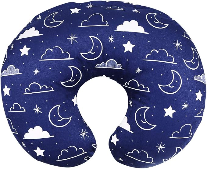 IBraFashion Nursing Pillow Cover Fits for Boppy Nursing Pillow Original, Nursing Slipcovers for Breastfeeding Mom Breathable & Skin-Friendly, Navy Blue Stars and Clouds Nursing Covers