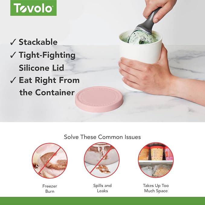 Tovolo Sweet Treat, Reusable Ice Cream Container for Homemade Ice Cream, Pink - 1 Quart Stackable Storage Tubs with Silicone Lids for Freezer - BPA-Free & Dishwasher-Safe