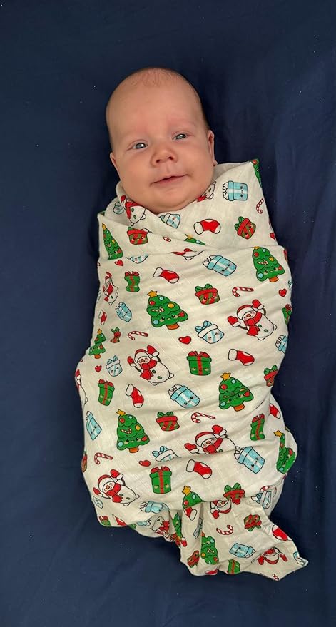 Muslin Swaddle Blanket for Unisex, Soft Breathable and Skin-Friendly Baby Swaddles for Boys & Girls, Baby Blanket, Newborn Receiving Blanket, Christmas Blankets Babies, Large 42 x 47 inches