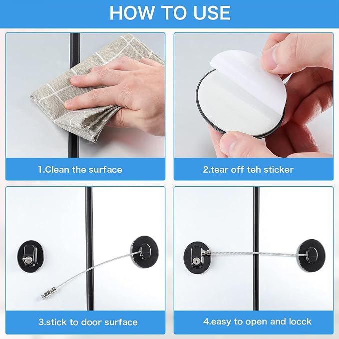 8 Pieces Refrigerator Locks with 10 Keys for Children Adults, Fridge Lock, Drawer Freezer Door Lock and Child Safety Cabinet Locks with Strong Adhesive(Black)
