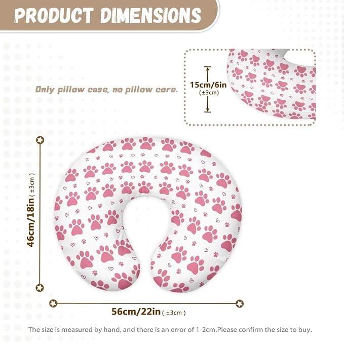 Pink Paws Nursing Pillow Cover for Infant Snug, Breastfeeding Pillow Slipcover for Baby Girls/Boys, Soft Snug Fits On Newborn Feeding Pillow Case