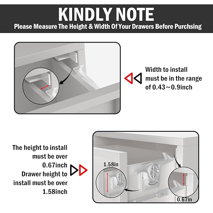 6 Pack Child Safety Drawer Locks - THAULANG Zero Gap Invisible Drawer Latches with Strong Adhesive，Easy Installation