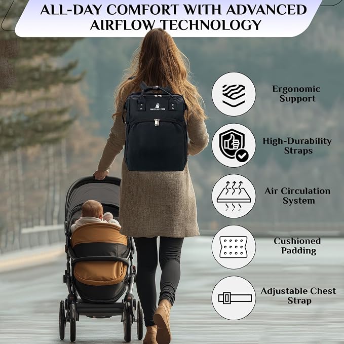 Diaper Bag Backpack, Waterproof Multifunctional Baby Diaper Bag w/Changing Station for Boys & Girls, USB Charging Port, Large Capacity Travel Baby Bag for Mom Dad w/Insulated Bottle, Black