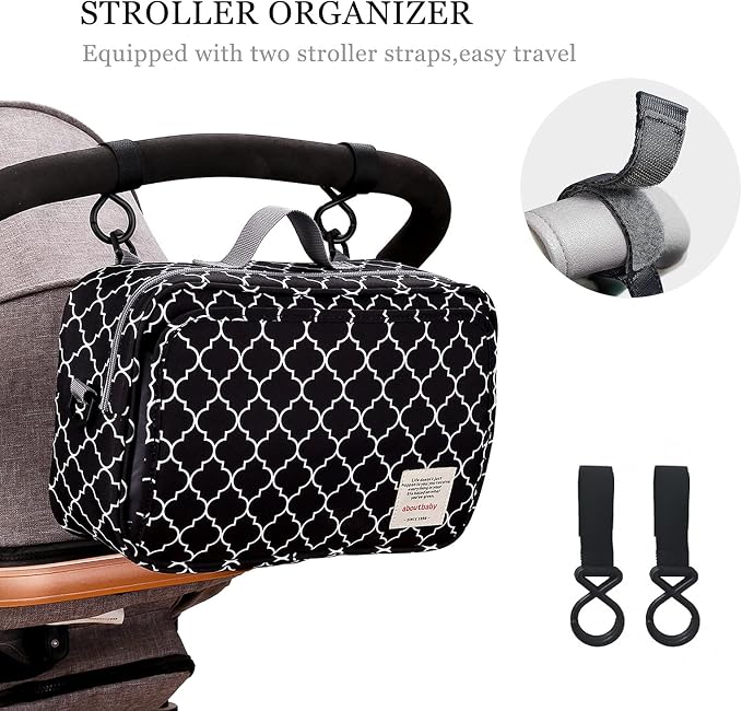 SONARIN Pram Buggy Bag Organiser & Stroller Organiser,Large Stroller Storage with Deep Cup Holder,2 x Pram Hooks,Shoulder Strap Used as Carry-On Handbag,Universal Fit All Buggy Models(Black)