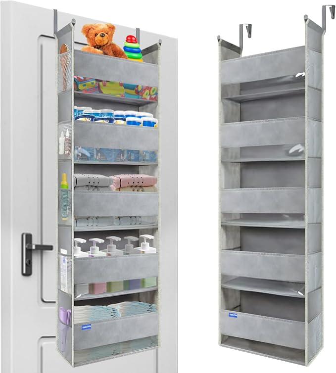 Extra Large Over The Door Organizer Storage 5-Shelves and 10 Side Pockets, Heavy Duty Hanging Door Organizer for Closet Bathroom Bedroom Nursery Pantry, Grey